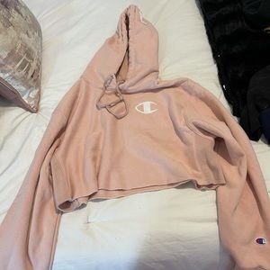 Pink champion cropped hoodie